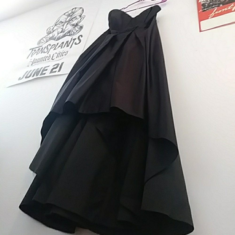 DAVIDS BRIDAL STRAPLESS HI-LOW BLACK FORMAL DRESS